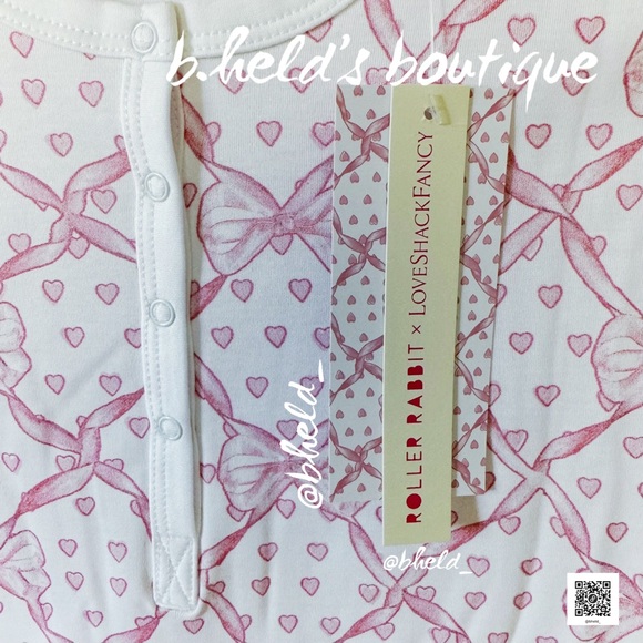 Roller Rabbit x LoveShackFancy Baby Bow Hearts Pajamas in Pink Sz Small New NWT - Picture 5 of 16